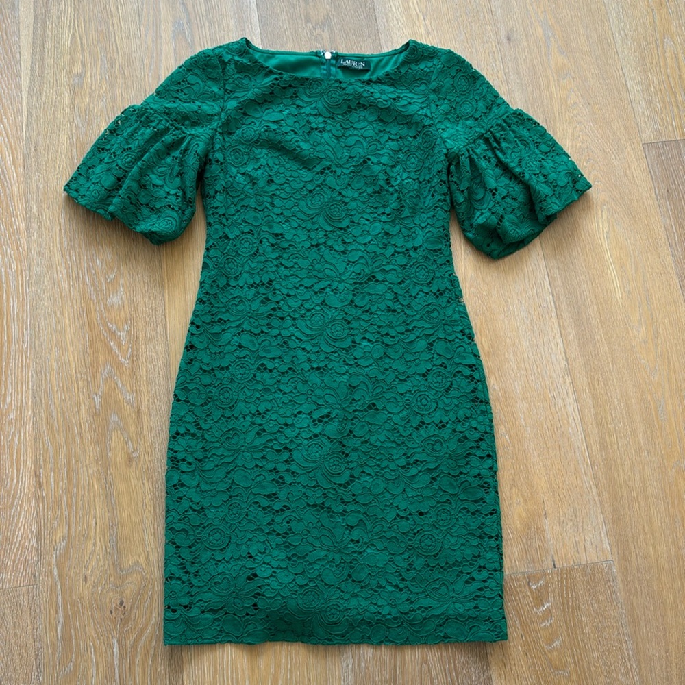 Lauren by Ralph Lauren emerald green lace short sheath dress